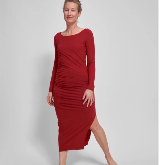 NWT Simone Side Ruched Bamboo Blend Dress - Dahlia - Picture 3 of 6